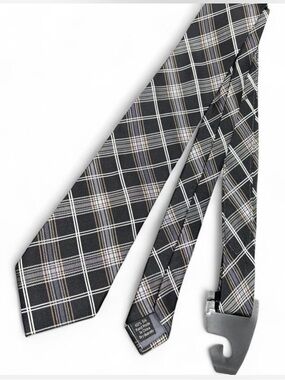 Pronto Uomo Couture Black, White, and Gray Plaid Pattern 100% Silk Necktie